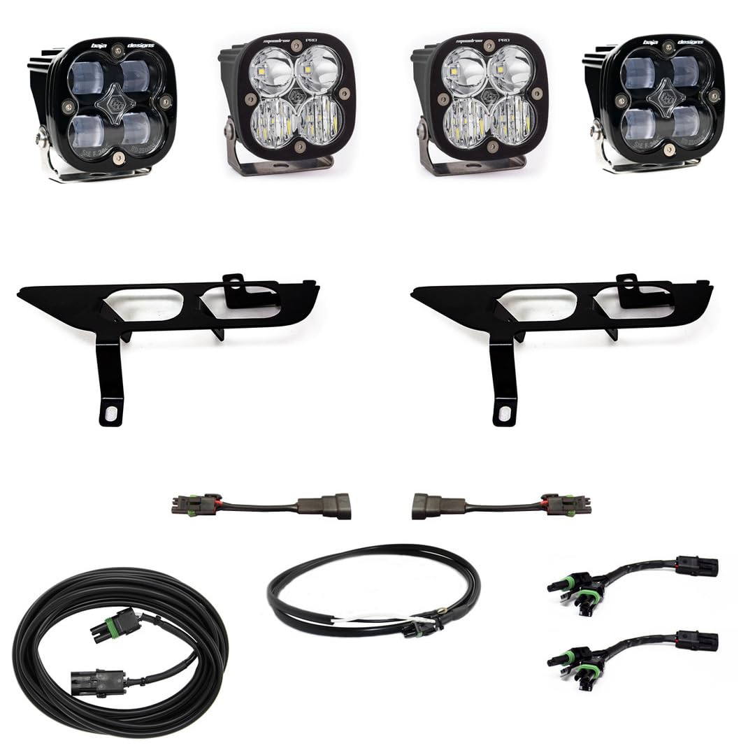Squadron Baja Designs SAE Sport Fog Pocket LED Light Kit fits Ford F-150 2021+ with Upfitter Wiring Harness (Multi-Pattern; Clear)