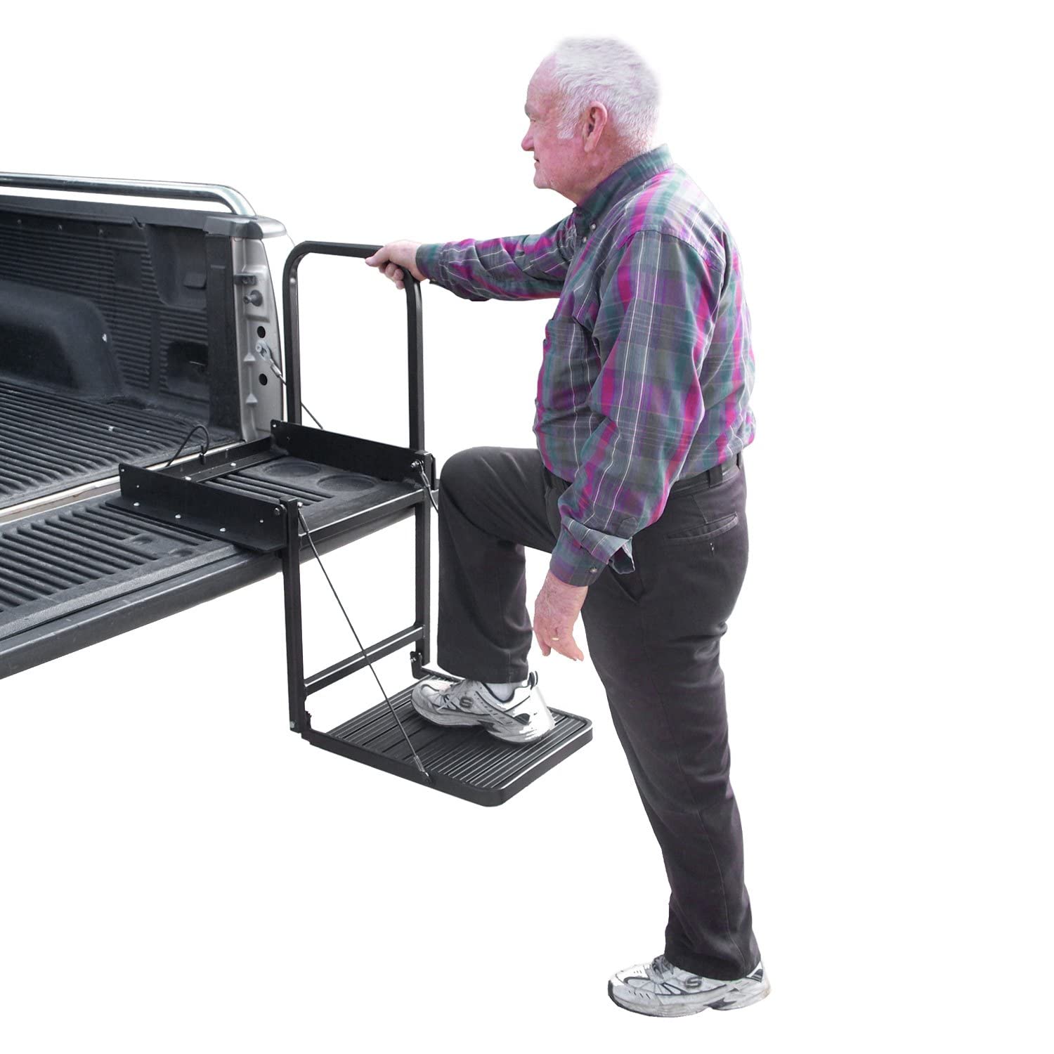 Truck N' Buddy Great Day Folding Tailgate Step/Seat Platform for Work Flatbed Trucks and Equipment Trailers - 300 lbs Weight Capacity - Black Powder-Coated Finish, TNB2000B