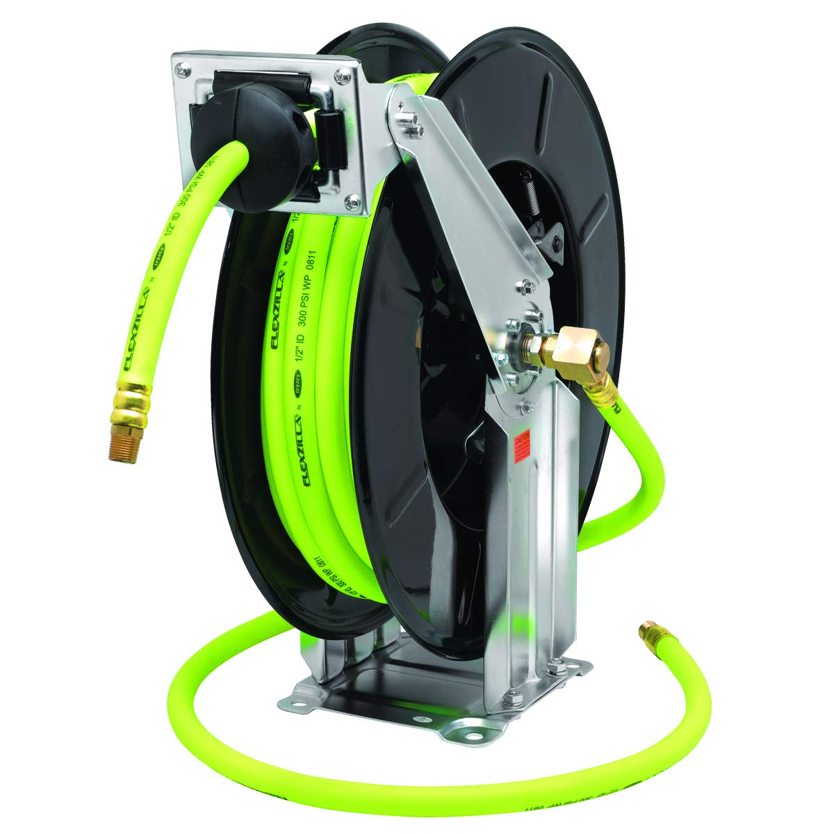 Flexzilla Pro Retractable Dual Arm Open Face Air Hose Reel, 1/2 in. x 50 ft., Heavy Duty, Lightweight, Hybrid, ZillaGreen - L8741FZ