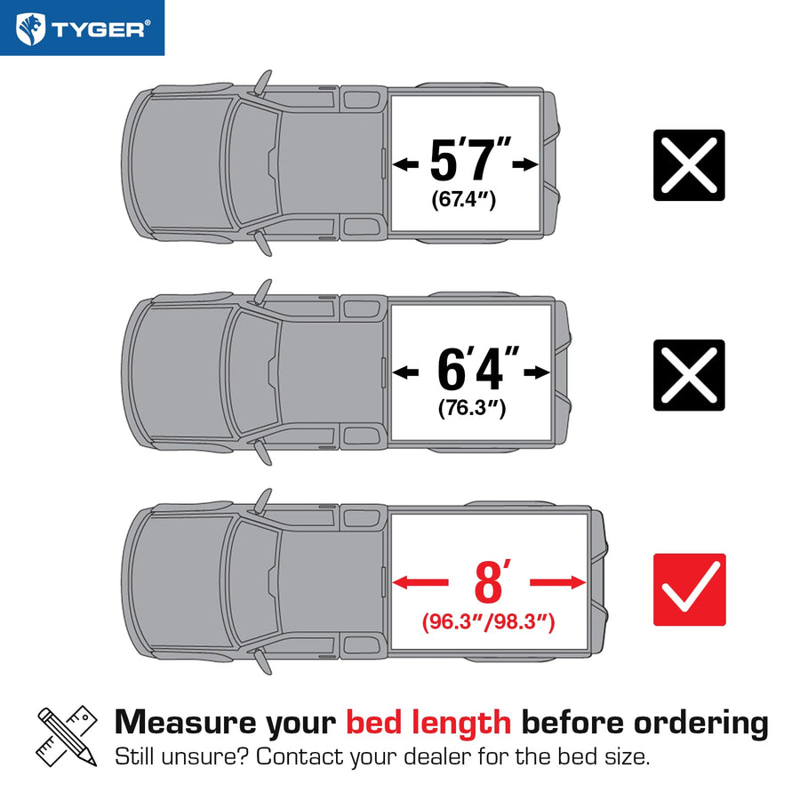 Tyger Auto T3 Soft Tri-fold Tonneau Cover Truck Bed Compatible with 2002-2018 Dodge Ram 1500; 2003-2025 2500 3500; 2019-2025 Classic | 8' (96") Bed | TG-BC3D1012