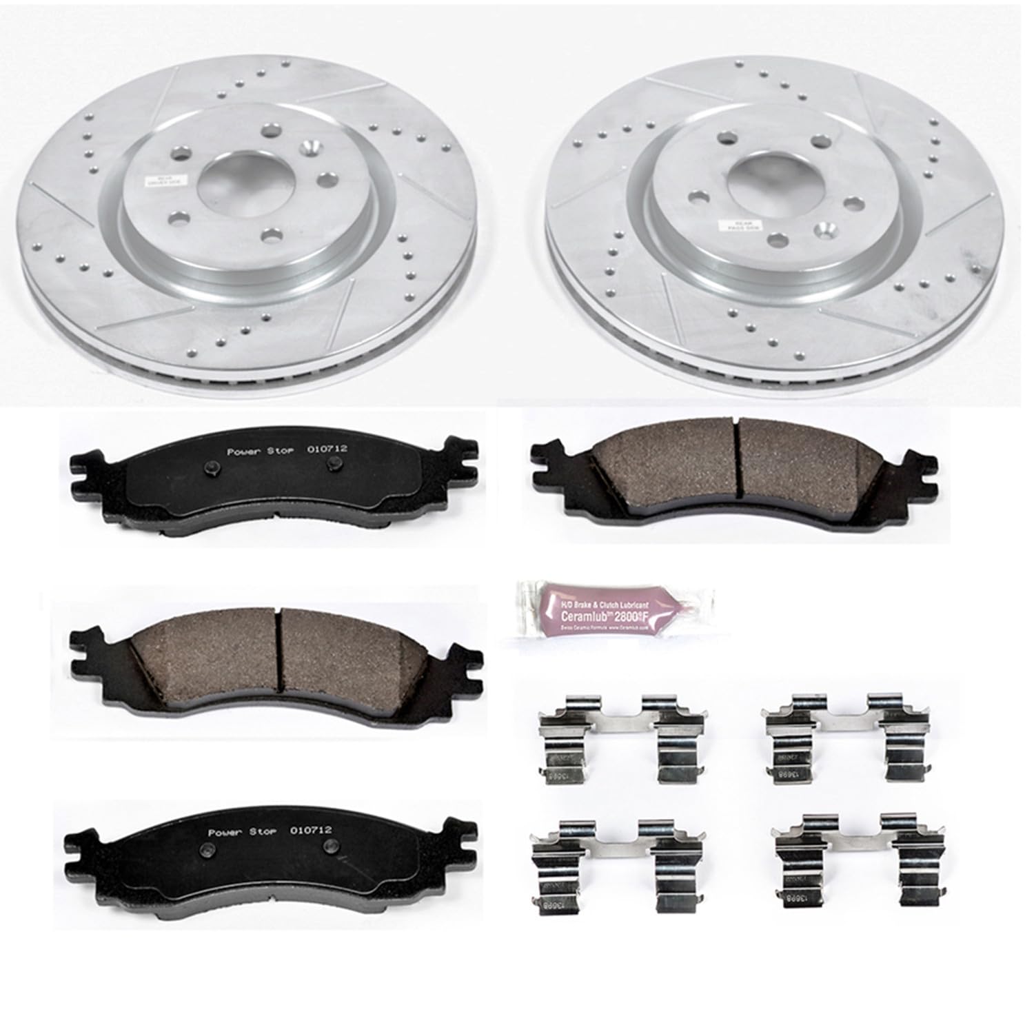 Power Stop K5581 Z23 Carbon Fiber Brake Pads with Drilled & Slotted Brake Rotors Kit For Ford Taurus 2011-2012 [Model Specific]