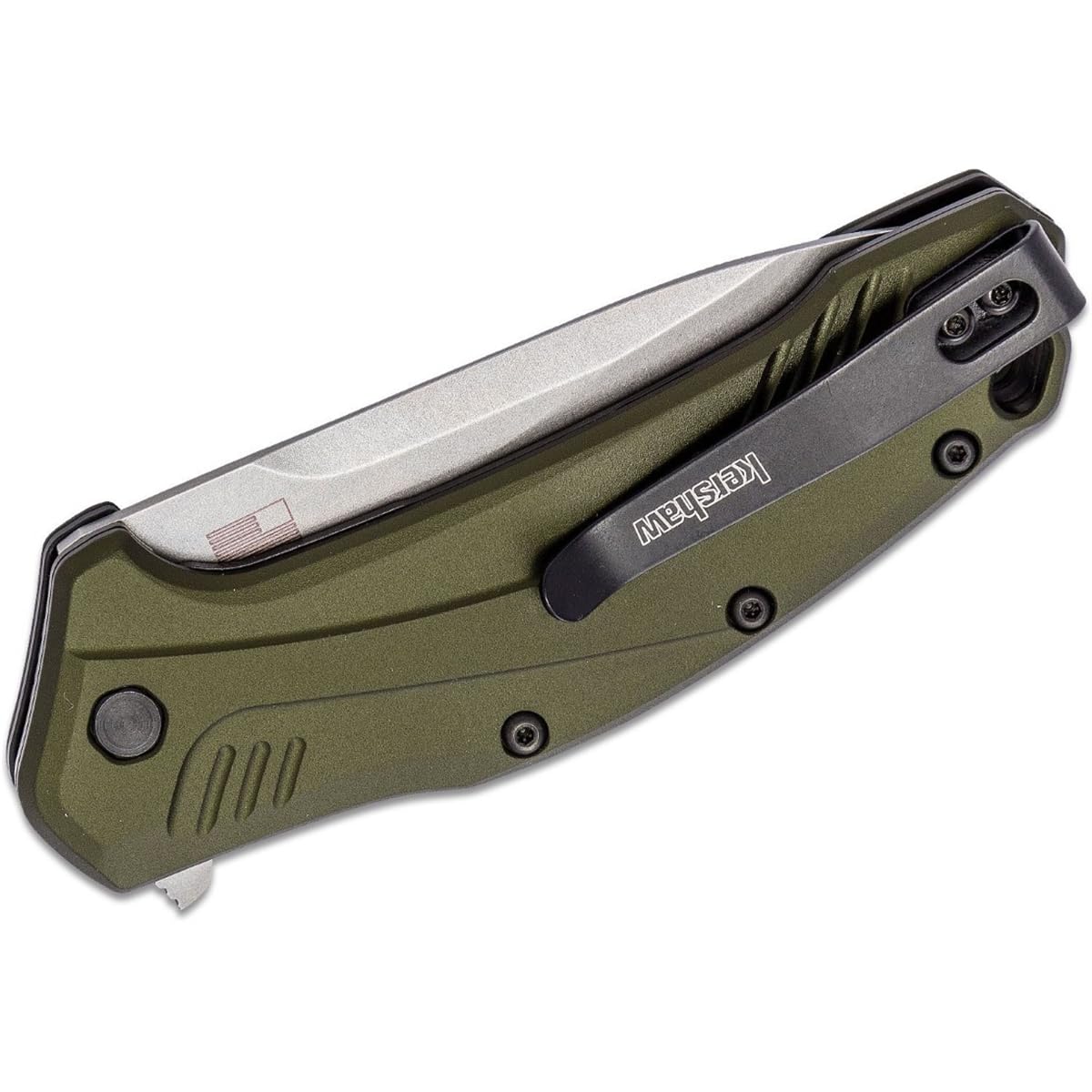 Kershaw Drop Point Link Knife Olive Aluminum (3.25" Stonewash 20CV) 1776OLSW