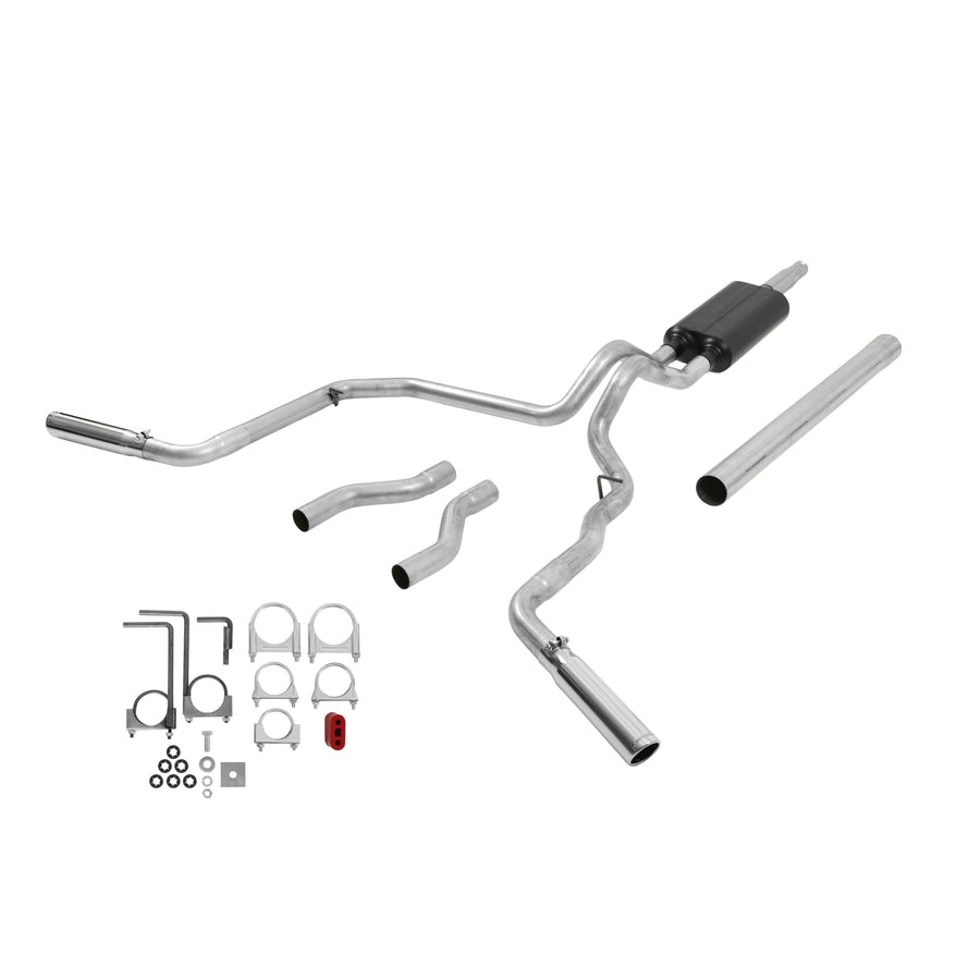 American Thunder Flowmaster 17471 Cat-Back Exhaust Kit Dual 2.5 Inch Aluminized Steel 3 Inch Polished 304 Stainless Steel Tips Compatible with 1987-1996 Ford F-150 V6 V8 2/4WD All Wheelbases