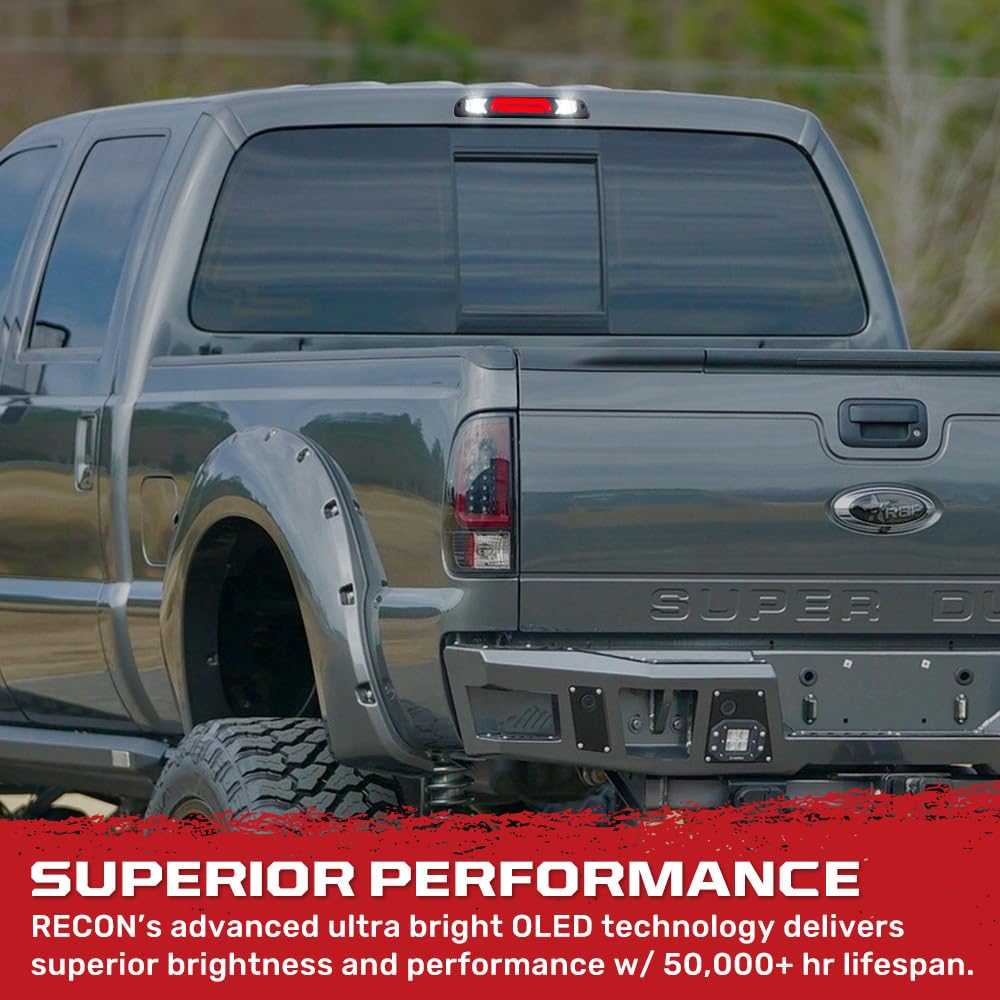 RECON - 3rd Brake Light Fits Super Duty 99-16 with Ultra High Power Scanning Red CREE XML LEDs - with Smoked Lens