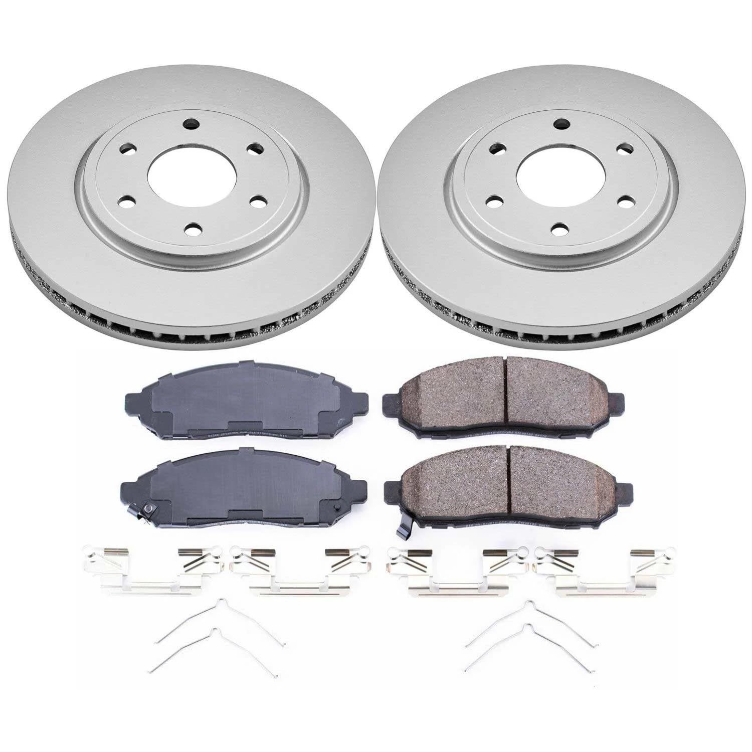 Power Stop CRK8324 Brake Rotors and Z17 Front Coated Brake Pads Kit For Nissan Frontier 2016-2019 [Model Specific]