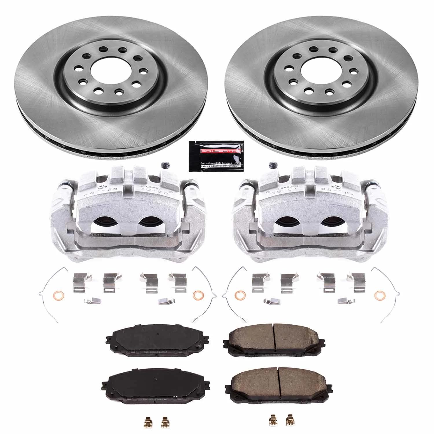Power Stop KCOE7414 Replacement Autospecialty Front Caliper Kit-Rotors, Ceramic Brake Pads, Calipers For Jeep Cherokee 2016-2022 [Model Specific]
