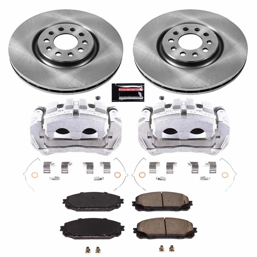 Power Stop KCOE7414 Replacement Autospecialty Front Caliper Kit-Rotors, Ceramic Brake Pads, Calipers For Jeep Cherokee 2016-2022 [Model Specific]