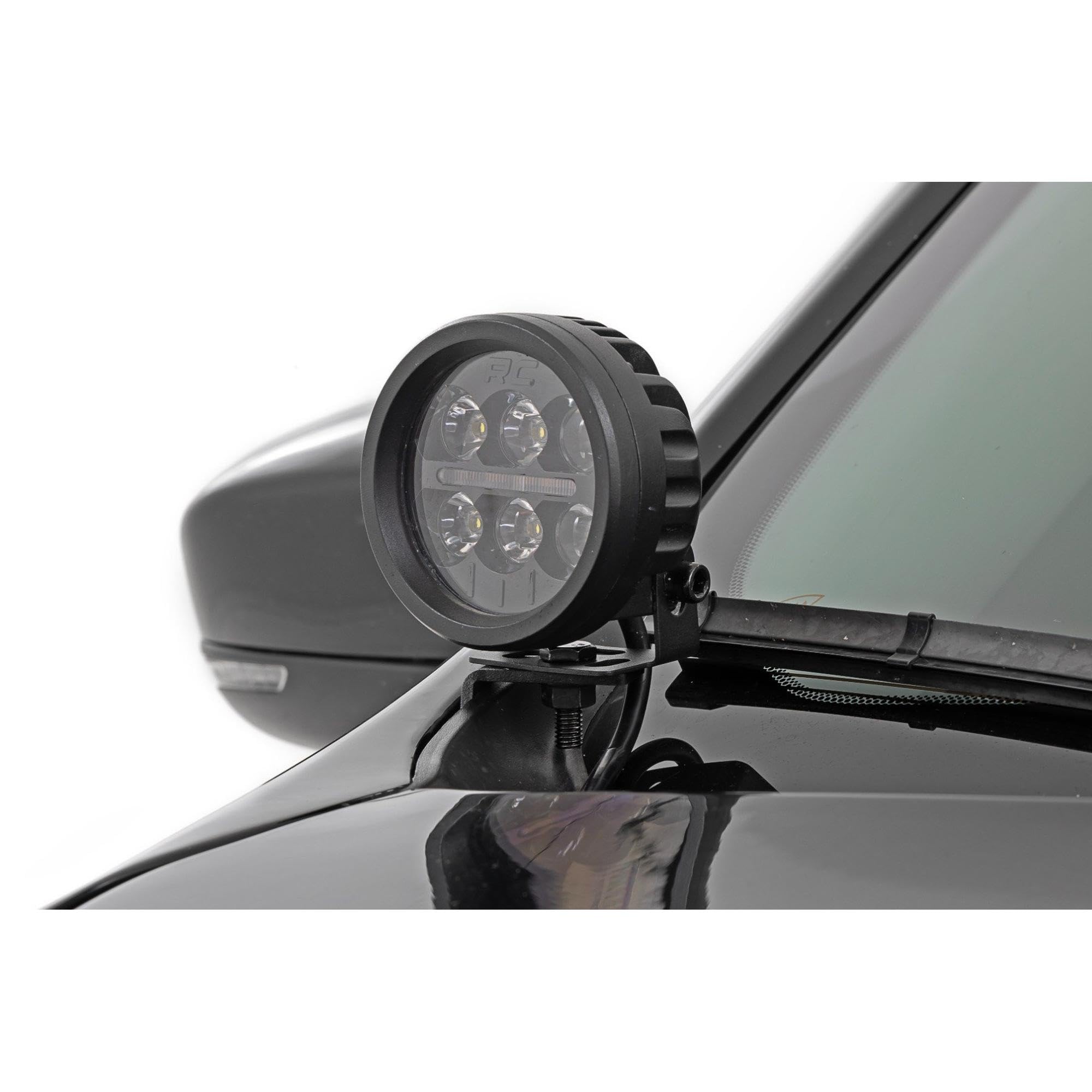 Rough Country Ditch Light Kit LED for Jeep Cherokee KL (2014-2021) - Hood Mount, 80W Dual 2" Spectrum Series Lights, 9600 Lumens, Wide Flood Beam