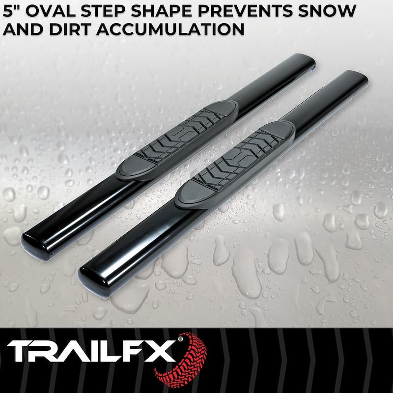 Truck Running Boards Fits Ram 1500 2011-2018 Standard Cab Oval 5 Inch Straight Wheel-to-Wheel Nerf Bars with Step Pads – Black Powder Coated Steel Rocker Panel Mount TrailFX A7054B