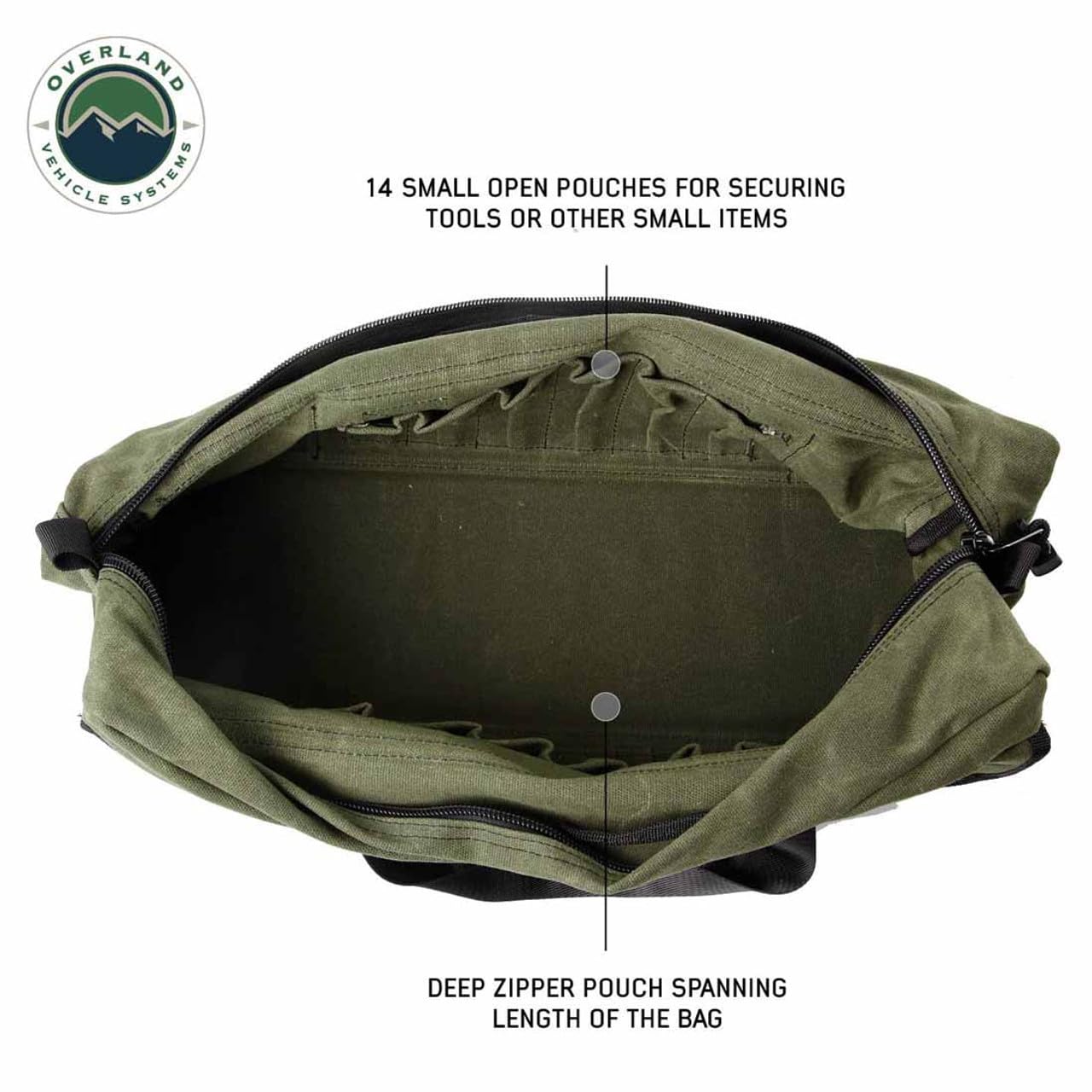 Overland Vehicle Systems Duffle Bag Small With Handle And Straps - #16 Waxed Canvas - Infused with Paraffin Wax Waterproofing - Tear Resistant Fabric