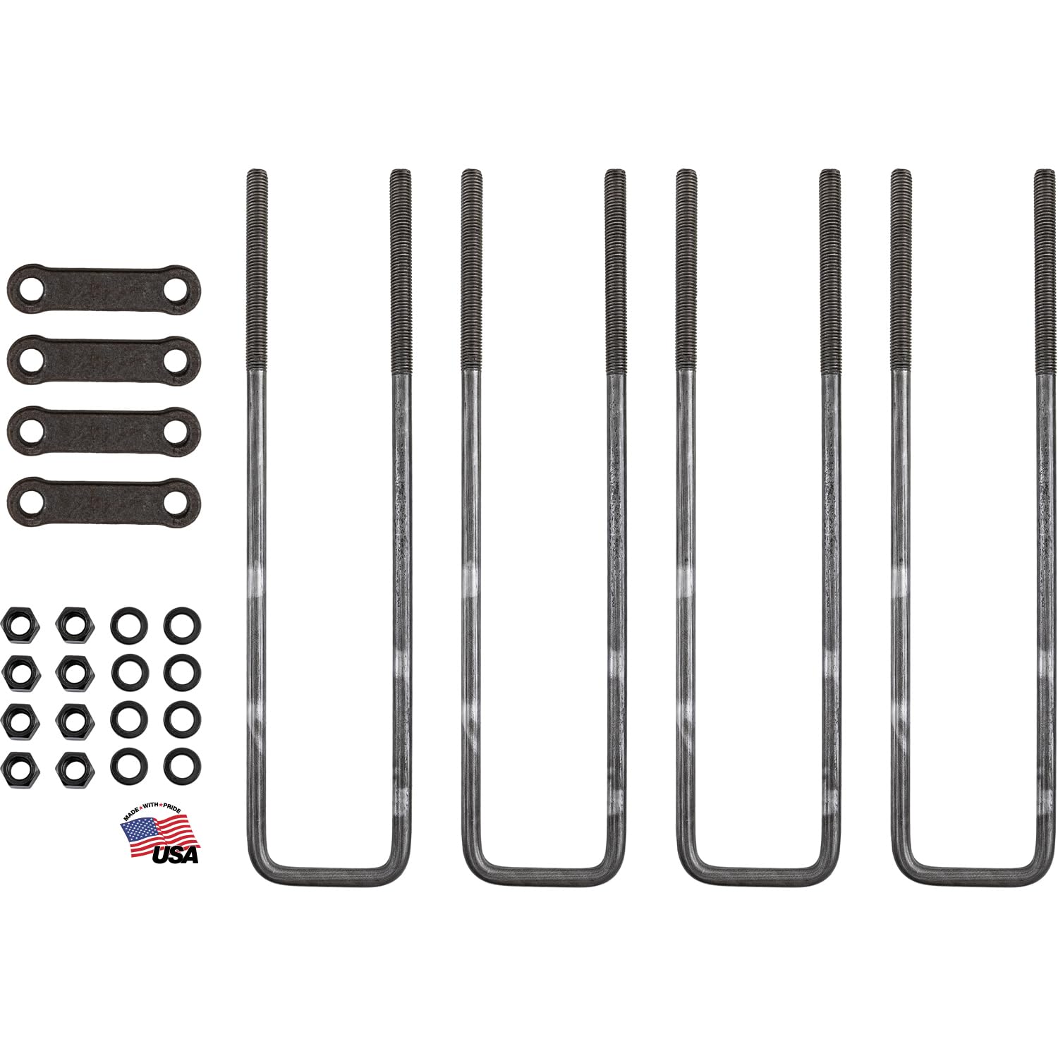 20" Square Bend U-Bolt Kit Buyers Products UB623520, 4 Complete U Bolt Kits, 5/8" Bolt, 1/2" x 4 1/4" Tie Bars, Grade 5 Equivalent Hardware