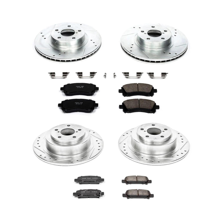 Power Stop K2749 Z23 Carbon Fiber Brake Pads Front and Rear with Drilled & Slotted Brake Rotors Kit For Subaru Legacy 2000-2002, Subaru Outback 2000 [Model Specific]