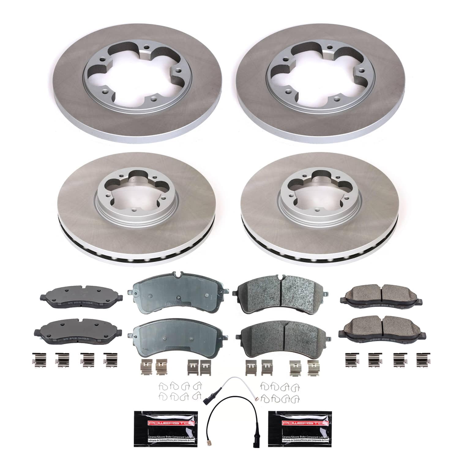 Power Stop SC9058 Brake Kit Front and Rear With Semi-Coated Brake Rotors and Ceramic Brake Pads & Hardware + Sensor For Ford Transit-150 2021, Transit-250 2021, Transit-350 2021 [Application Specific]