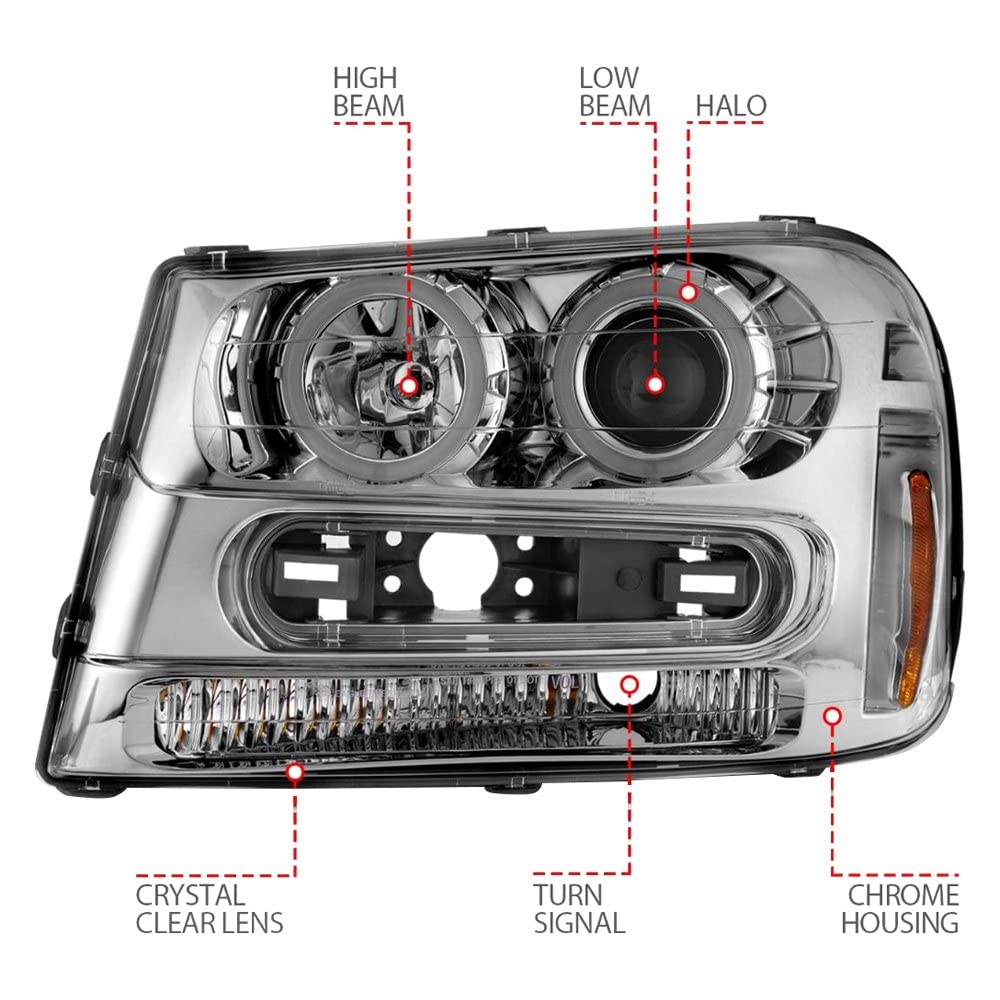 02-09 Chevrolet Trailblazer ANZO Projector Headlights w/Halo Chrome Housing (Non-LT Models)