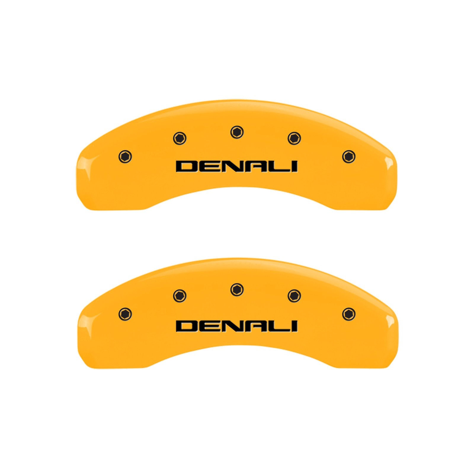 Caliper Covers MGP 34208SDNLYL, Set of 4 (Yellow Engraved Front and Rear: Denali Powder Coat Finish Black Characters)