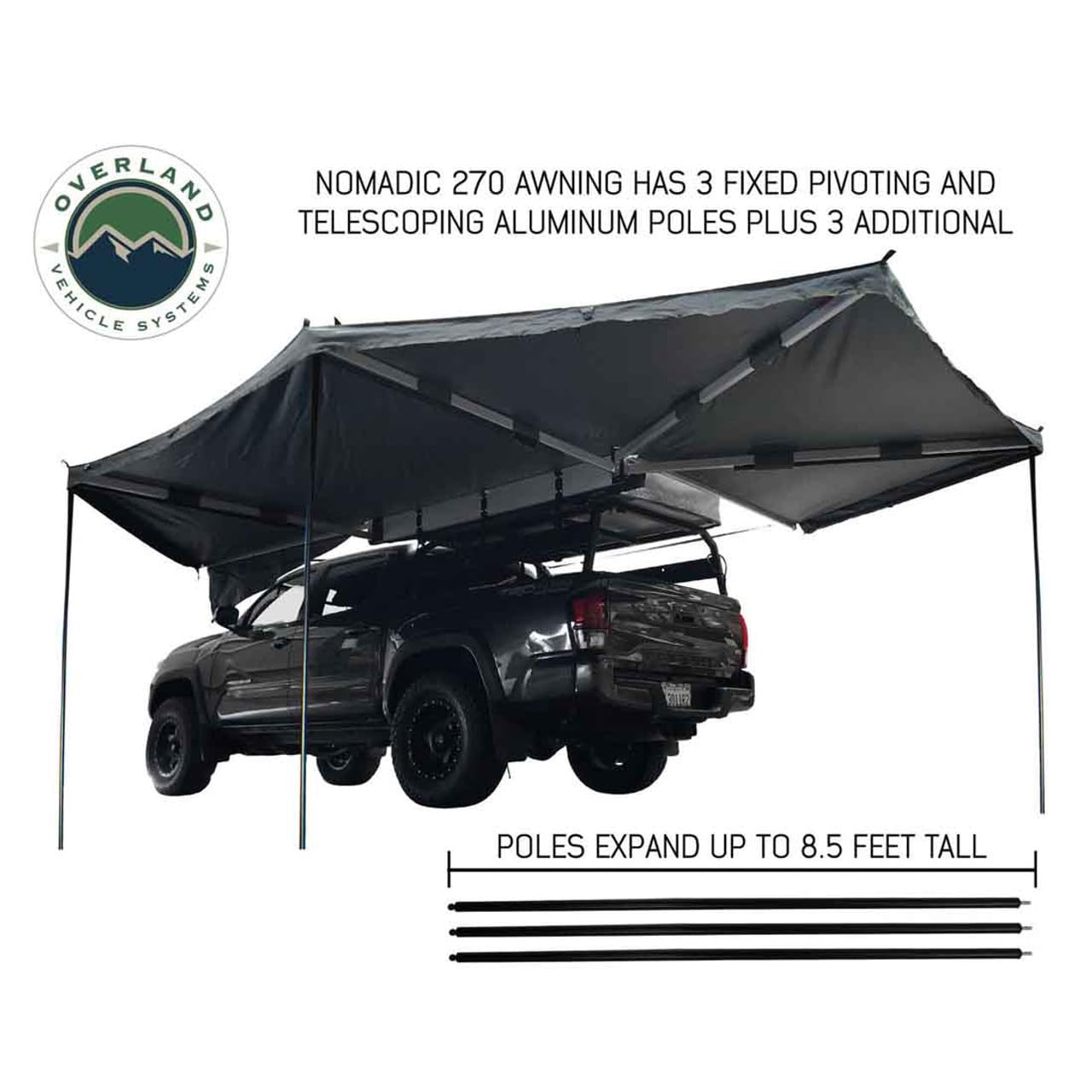 270° OVS HD Nomadic Awning Drive Size— 129 sq ft, Pole-Free, Waterproof Ripstop, Dark Grey Color, 4-Year Warranty - 19519907