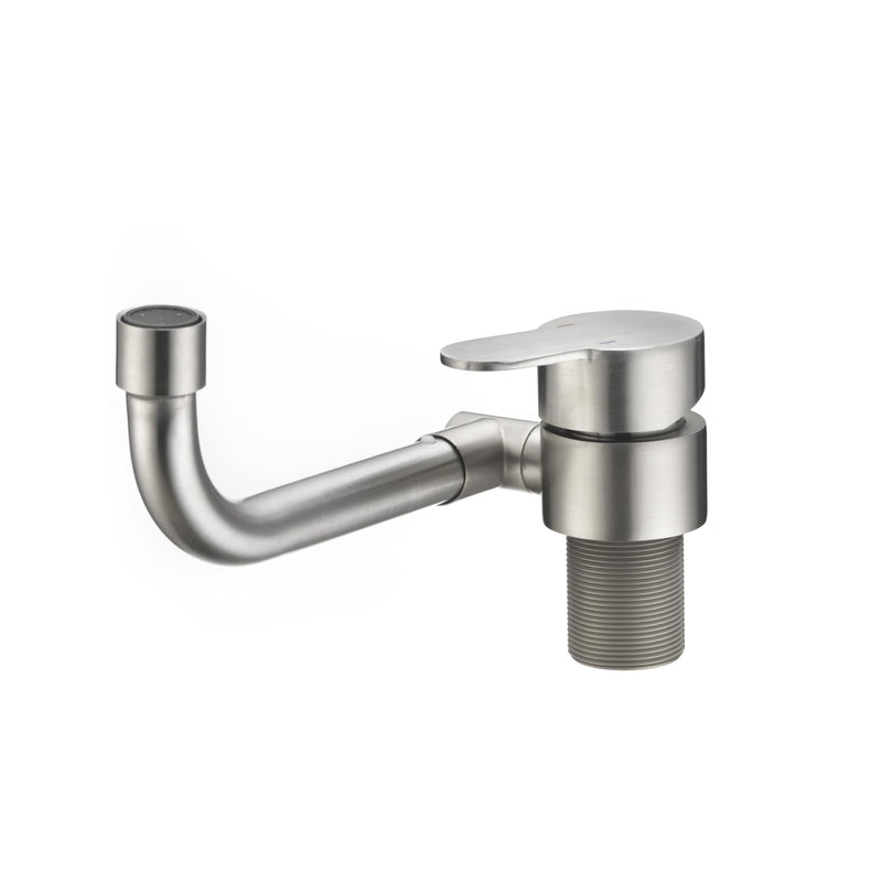 Folding RV Kitchen Faucet Dura Faucet (DF-MK510H-SN) – Brushed Satin Nickel, 360° Rotating & Vertical Folding Spout, Single Lever Handle, Lead-Free, Easy Install Compact Sink Faucet