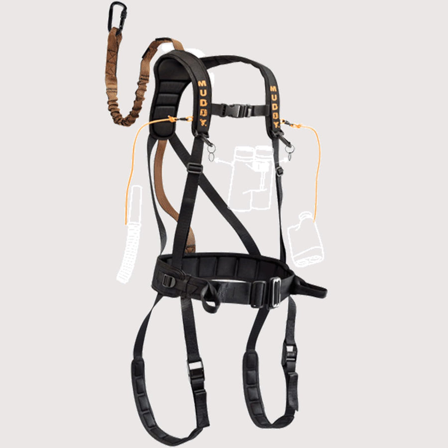 Safeguard Youth Combo MUDDY Harness, Lineman's Rope, Tree Strap, Suspension Relief Strap, & Carabiner Super Light Easy-to-Use 360-degree Movement Outdoor Hunting Tree Climbing Gear