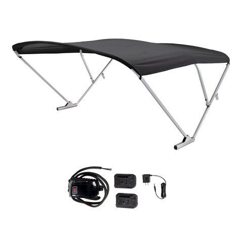 SureShade Electric Bimini Power Shade System for Pontoon Boats with Manual or No Biminis, 92-102" Wide, 20V Powered, Fade-Resistant Fabric, Clear Anodized Frame, Black - 2021133086