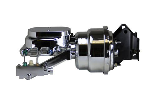 7 Inch LEED BRAKES Dual Power Booster, 1-1/8 Inch Bore Flat Top Master, Side Mount Valve, Disc/Drum (Chrome)