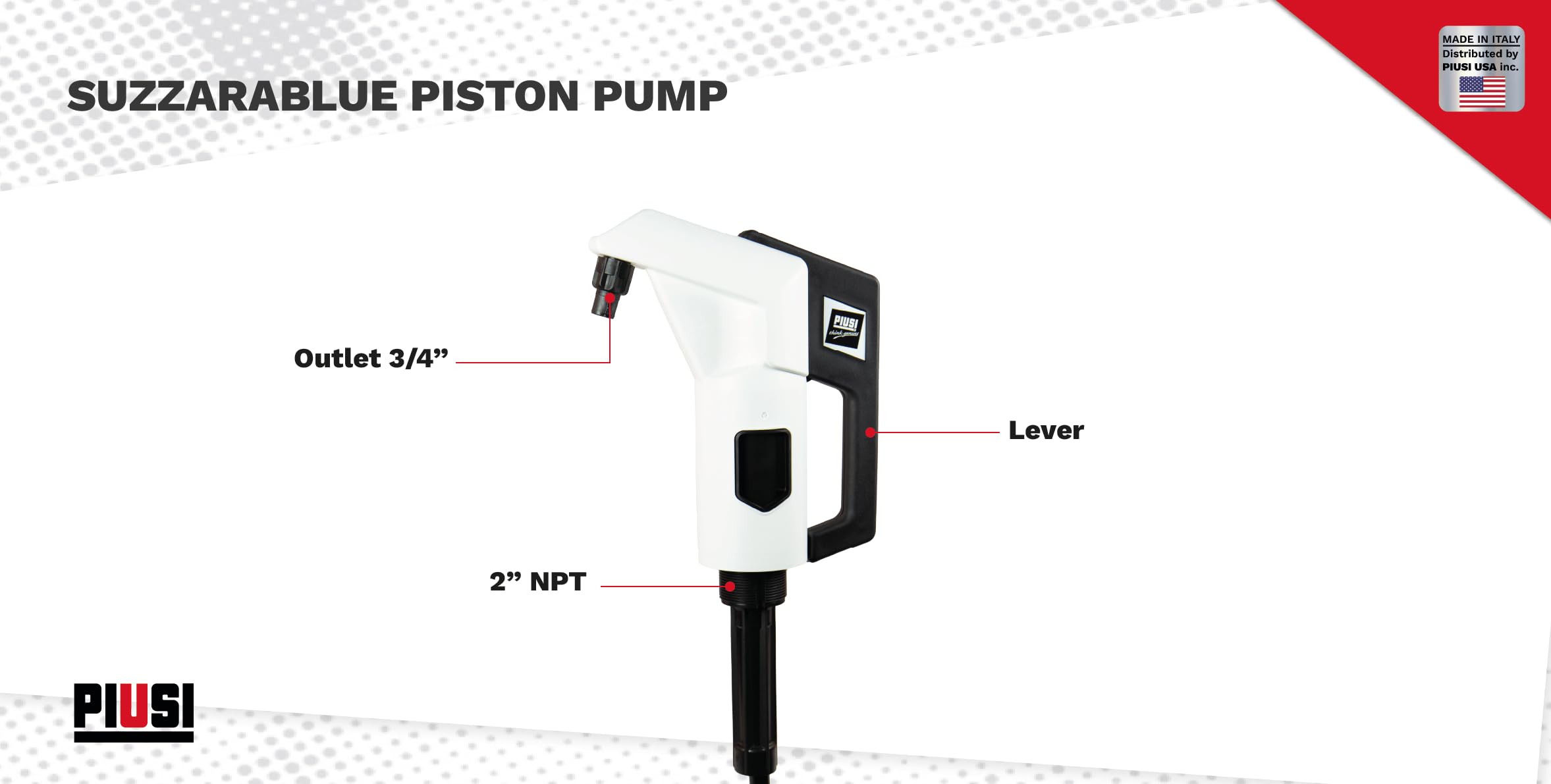 Piusi DEF Piston Hand Pump Suzzarablue Drum Dispensing Pump with Suction Adapter Technopolymer Construction ISO 22241 Compliant for Diesel Exhaust Fluid