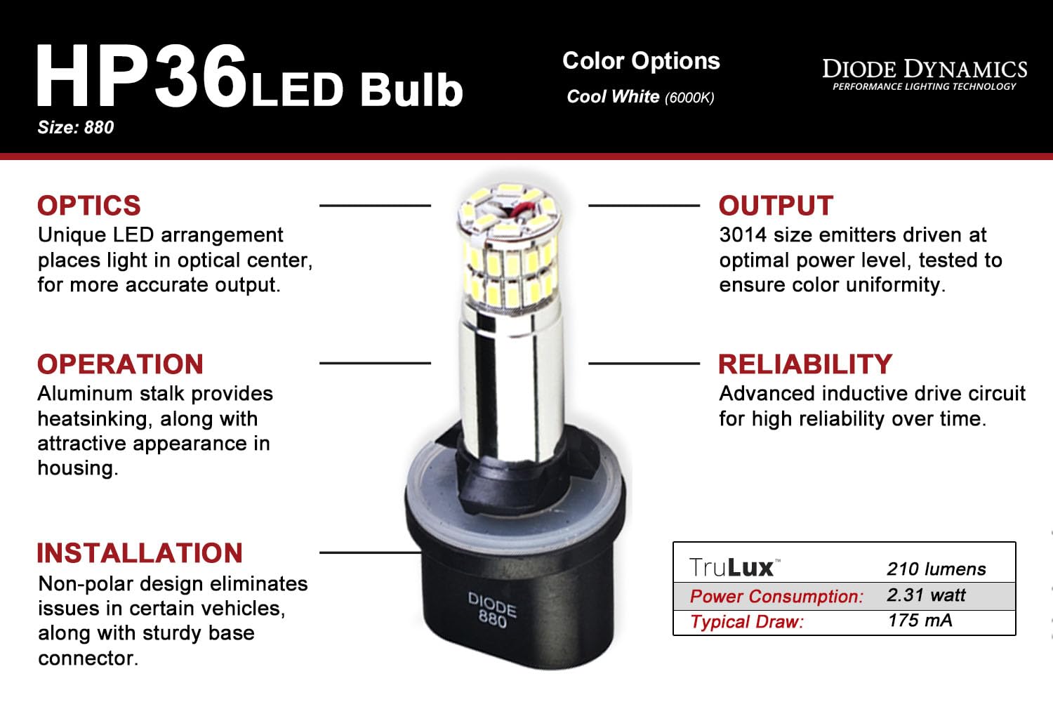 Diode Dynamics LED Fog Light Bulbs HP36 compatible with 881 bulb size (pair)