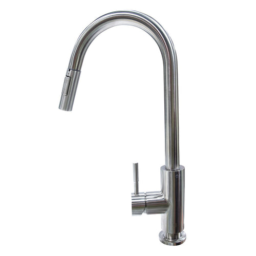 Lippert Components Bullet Pull-Down Kitchen Faucet with Flow Max Toggle Stream/Spray Options, 304-Grade Stainless Steel Construction for Residential Homes or RV Kitchens - 719333