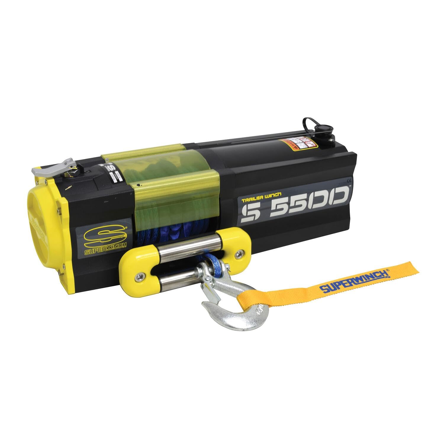 S5500SR Superwinch 1455201 Trailer Winch 5500lb(2495kg) Single Line Pull with Roller Fairlead 1/4" x 60' Synthetic Rope 30.5ft Corded Handheld Remote