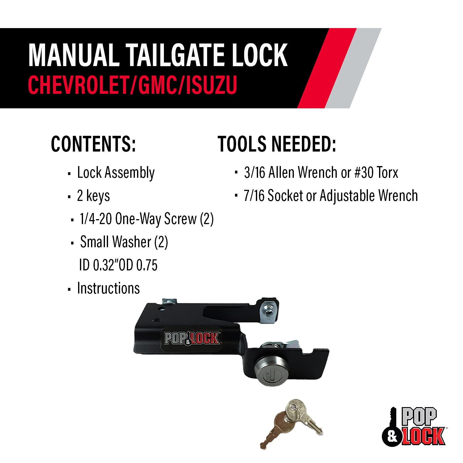 Manual Tailgate Lock Pop & Lock PL1600 for Chevy/GMC/Isuzu Black
