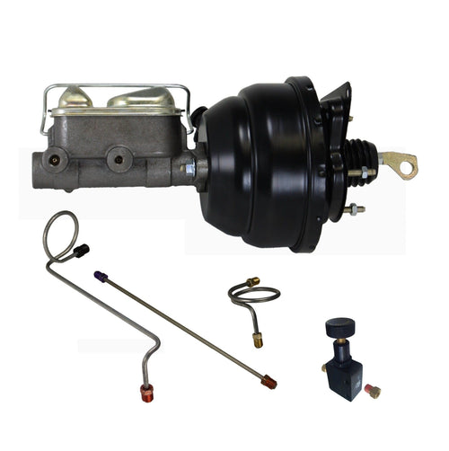 8 Inch LEED BRAKES Dual Diaphragm Power Brake Booster, 1 Inch Bore Master Cylinder With Brake Line Kit And Adjustable Valve (Black)