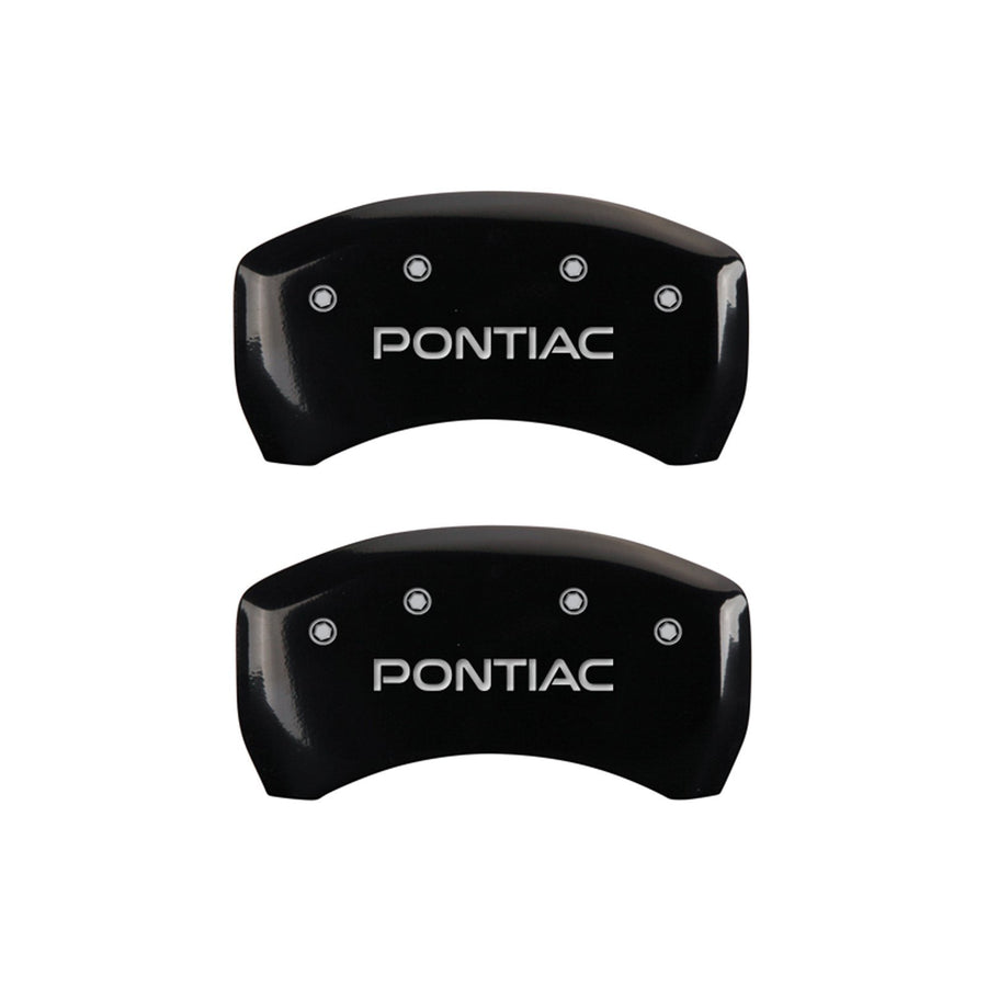 Caliper Covers MGP 18028SPOPBK 'Pontiac' Engraved with Black Powder Coat Finish and Silver Characters, (Set of 4)