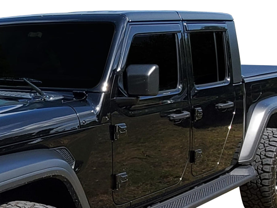 Tape On Black Horse Off Road Rain Guards/Wind Deflectors Compatible with 2020-2024 Jeep Gladiator|2018-2024 Jeep Wrangler Smoke 4 PCs - 140340