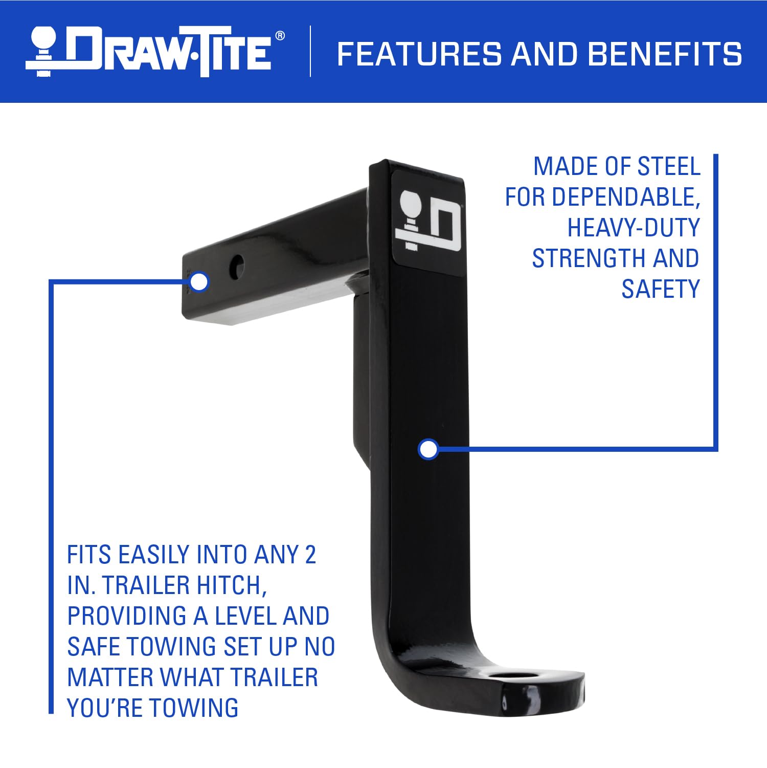 9" Draw-Tite Trailer Hitch Ball Mount, Fits 2 Inch Square Receiver, 11 Inch Drop, 9.75 Inch Rise, 5,000 lbs. Capacity