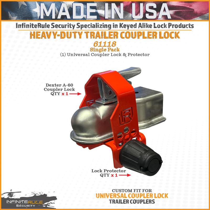 Trailer Coupler Lock InfiniteRule Security 61118 for 1-7/8", 2", & 2-5/16" Ball