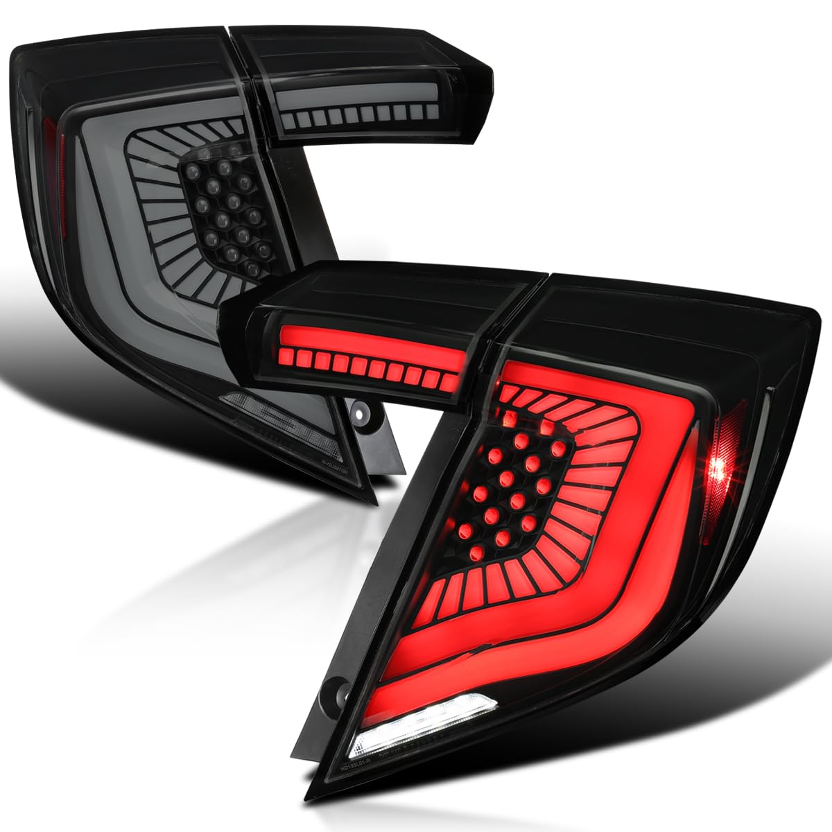 Black Smoke LED Tail Lights SPEC-D TUNING w/LED Sequential Turn Signals and Startup Animation Compatible with 2017-2021 Honda Civic Hatchback, Left + Right Pair Headlamp Assembly