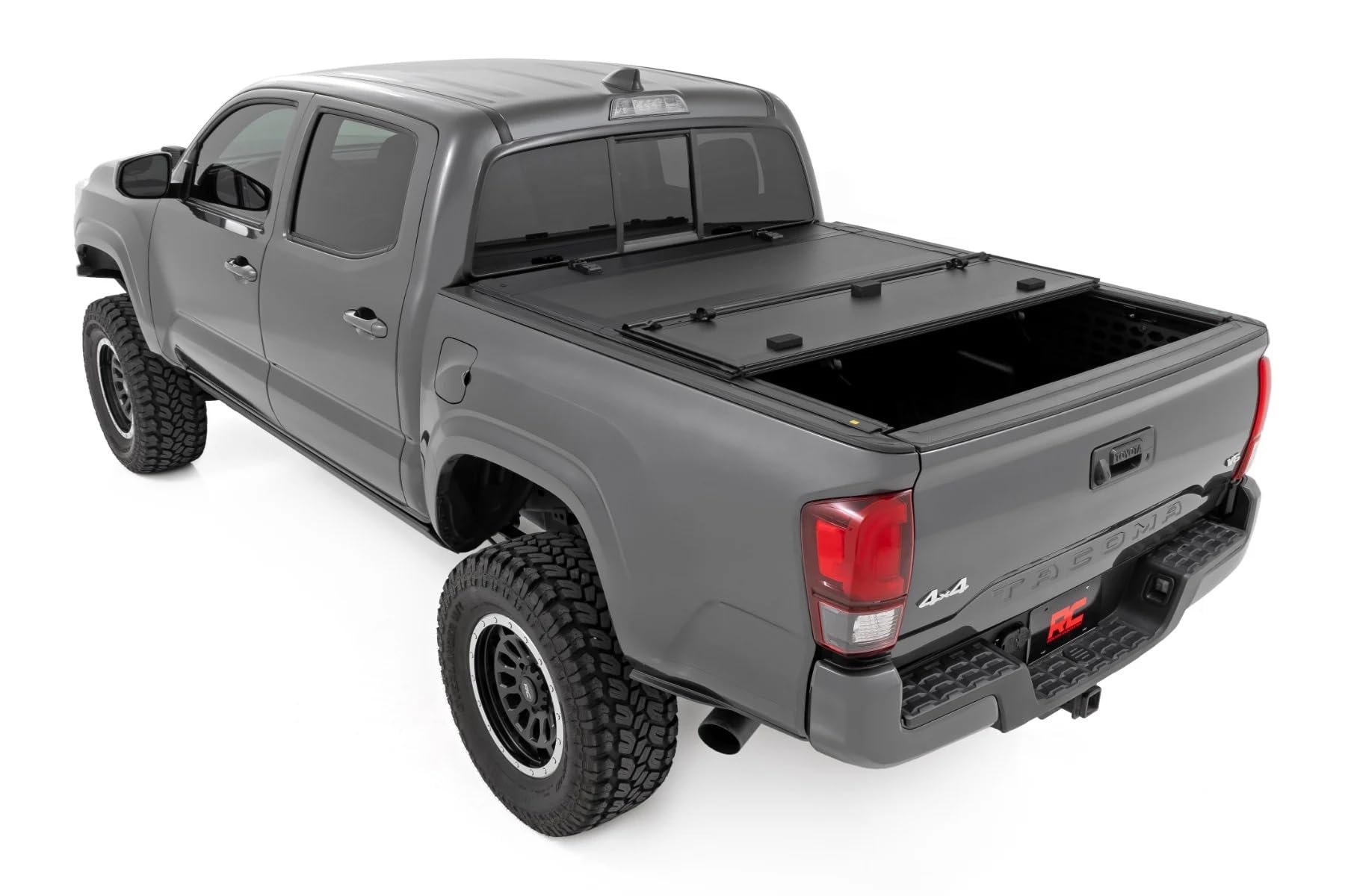 Rough Country Hard Tri-Fold Truck Bed Flip Up Tonneau Cover for Toyota Tacoma (2005-2015) - Fits 6' Bed, All-Weather, Flush Aluminum Panels