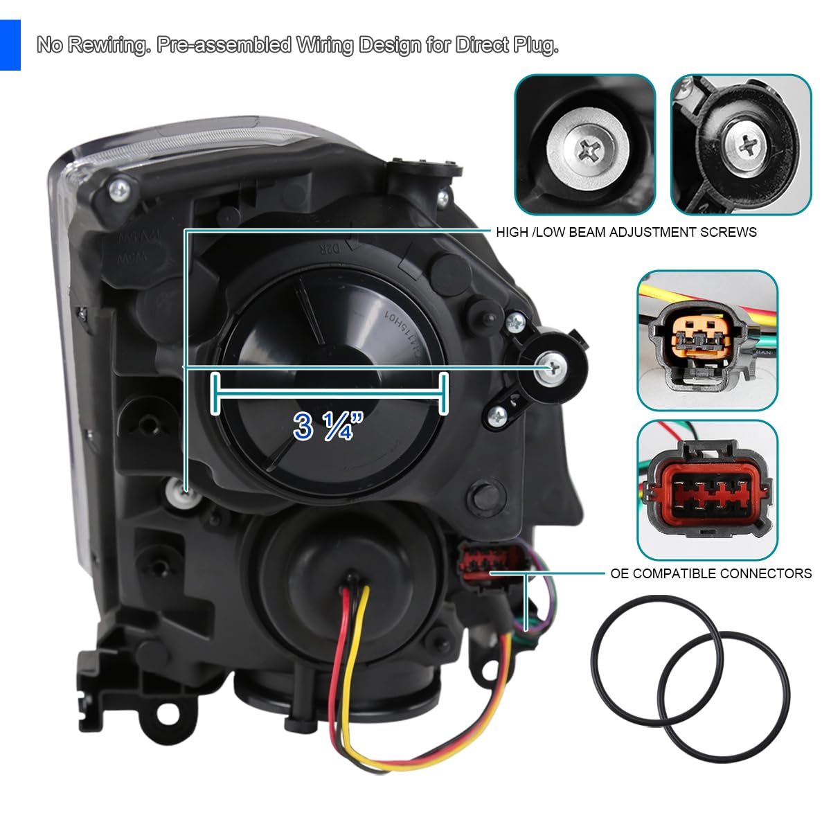 Black Smoke SPEC-D TUNING Projector Headlights w/Sequential LED Strip Compatible with 2003-2007 Infiniti G35 Coupe, Left + Right Pair Headlamps Assembly