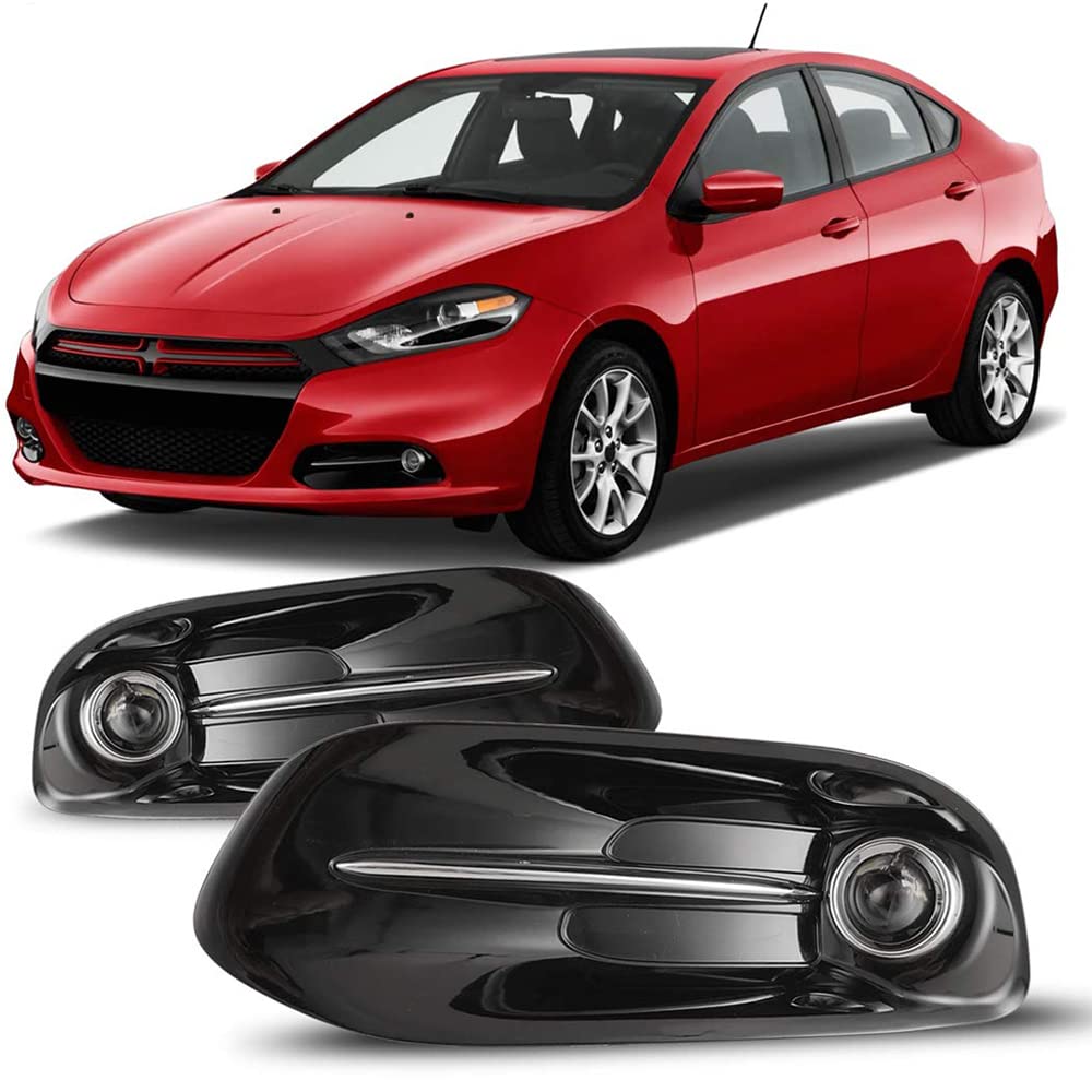 Winjet WJ30-0588-09 Fog Light Set for 2013-2017 Dodge Dart Clear Lens Factory Style OE OEM Fitment Replacement with Wiring and Switch