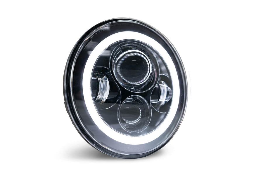LED Projector Headlights | DV8 Offroad | Jeep Wrangler | 7-inch Round without Halo Ring | Superior Lighting Distance | Sold in Pairs | Simple Installation