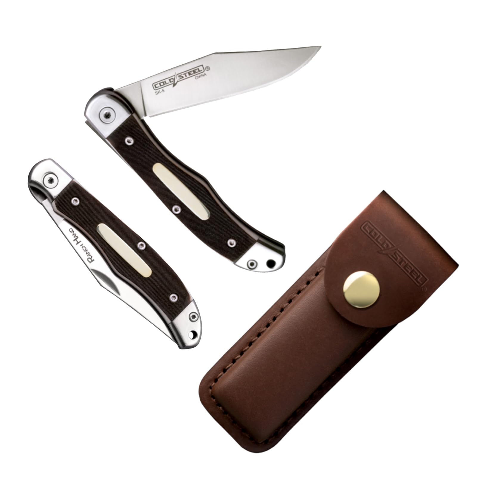 3" Cold Steel Ranch Hand SK-5 Razor-Sharp Blade 3.75" Faux Sawed Bone Handle Compact Pocket Versatile Folding Knife w/Liner Lock