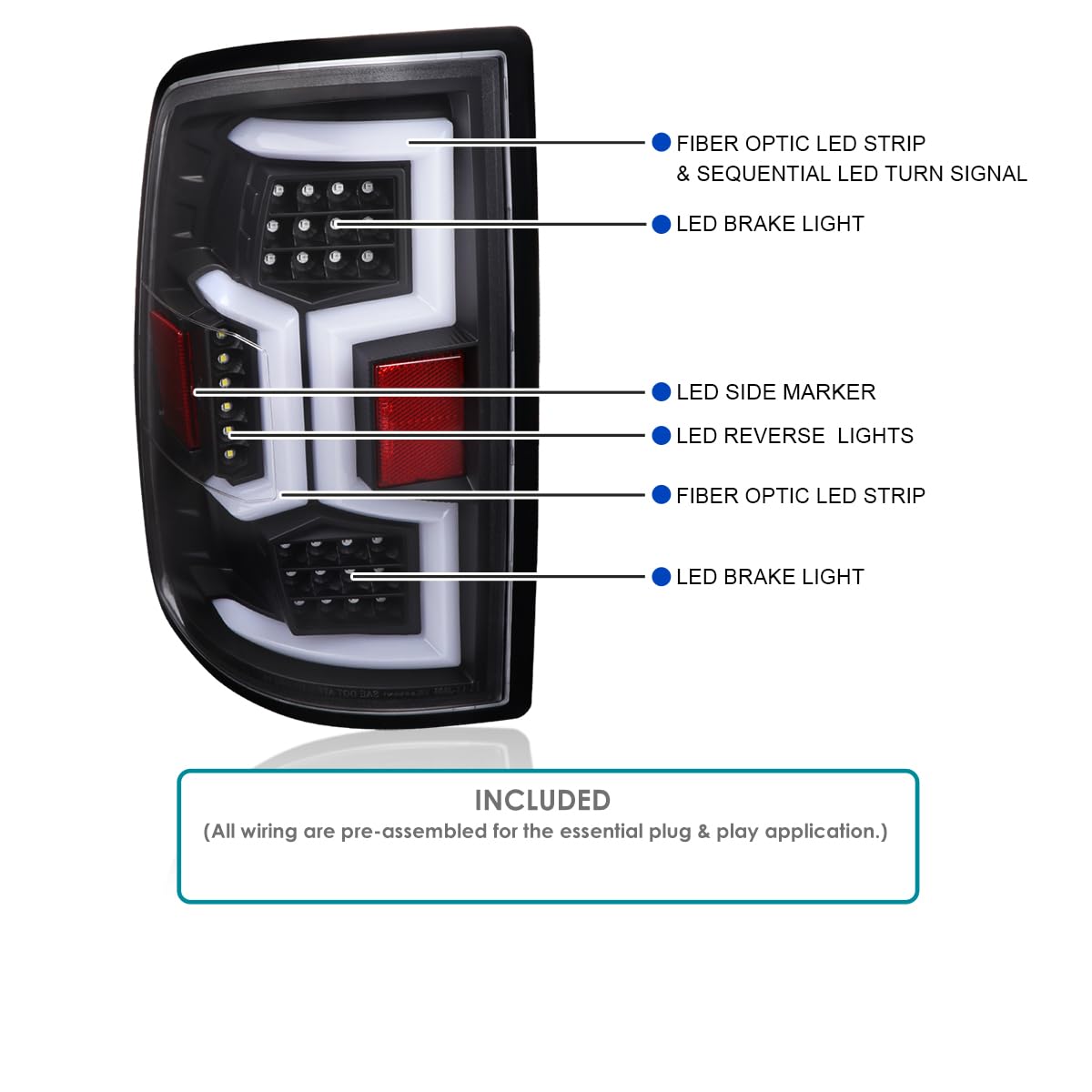 Black Tail Lights SPEC-D TUNING w/Fiber Optic Sequential LED Turn Signal Lights Compatible with 2019-2024 Dodge Ram 2500/3500
