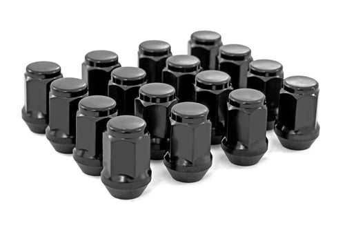 16-Piece Rough Country Lug Nut Set - M10x1.25, Bulge Acorn Style, Black, Fits Most Aftermarket Wheels