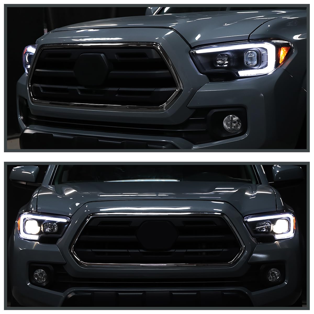 Black Projector Headlights SPEC-D TUNING w/Switchback LED Tube Signal Compatible with 2016-2023 Toyota Tacoma, Left + Right Pair Headlamp Assembly
