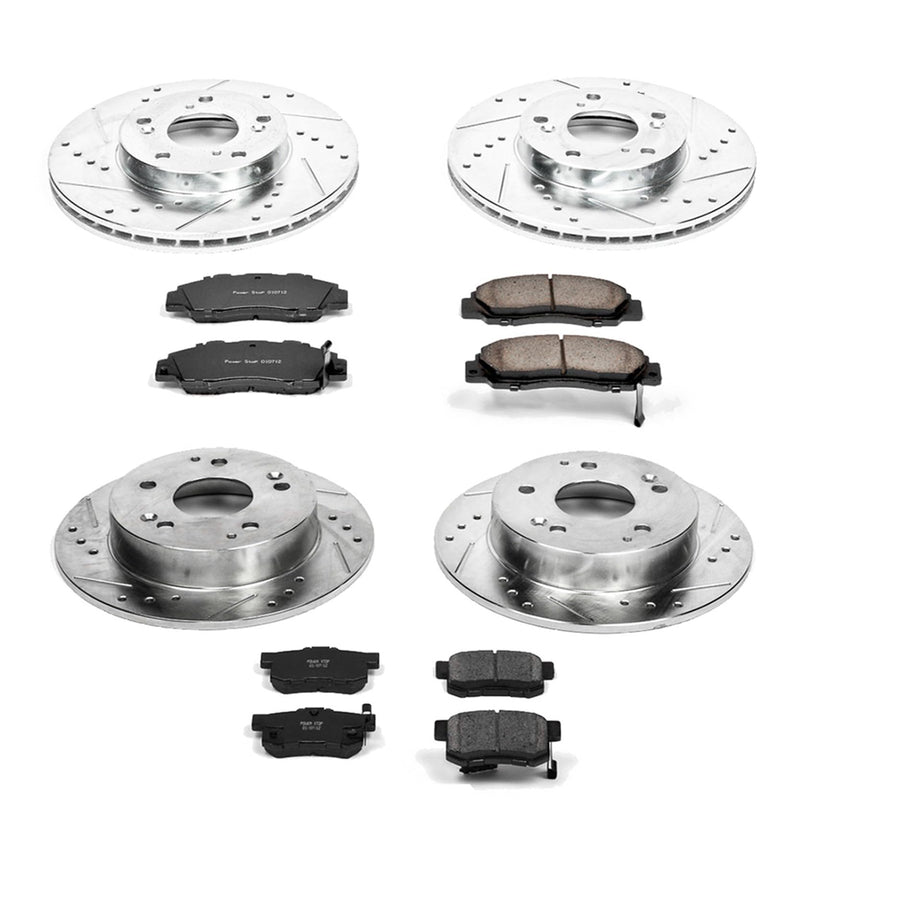 Power Stop K1042 Z23 Carbon Fiber Brake Pads with Front and Rear Drilled & Slotted Brake Rotors Kit For Honda Accord 1998-2002 [Model Specific]
