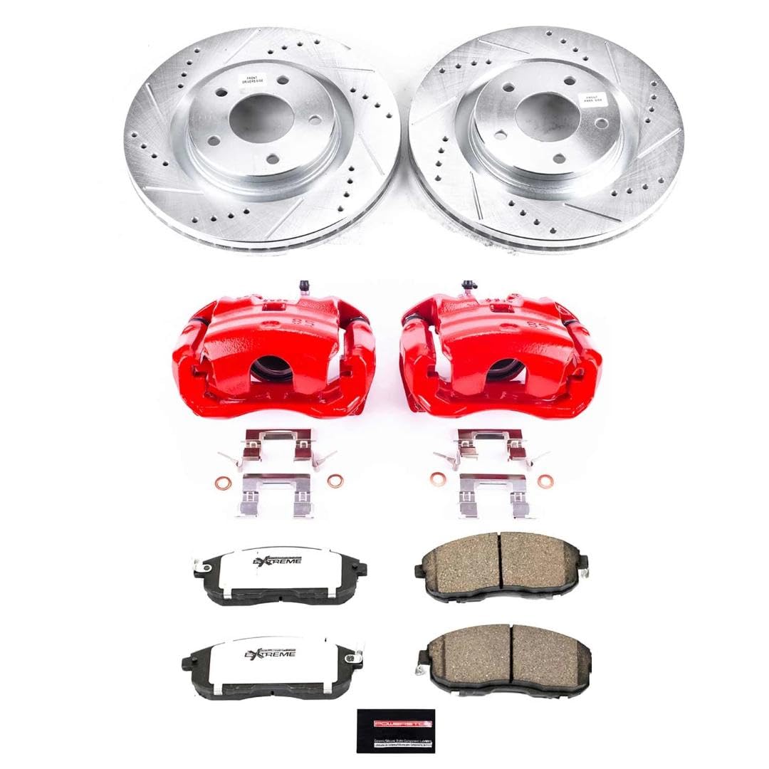 Power Stop Z26 KC8327-26 Front Caliper Kit-Drilled/Slotted Rotors, Carbon Ceramic Pads, Calipers For Nissan Juke 2011-2017, Nissan Sentra 2019 [Model Specific]