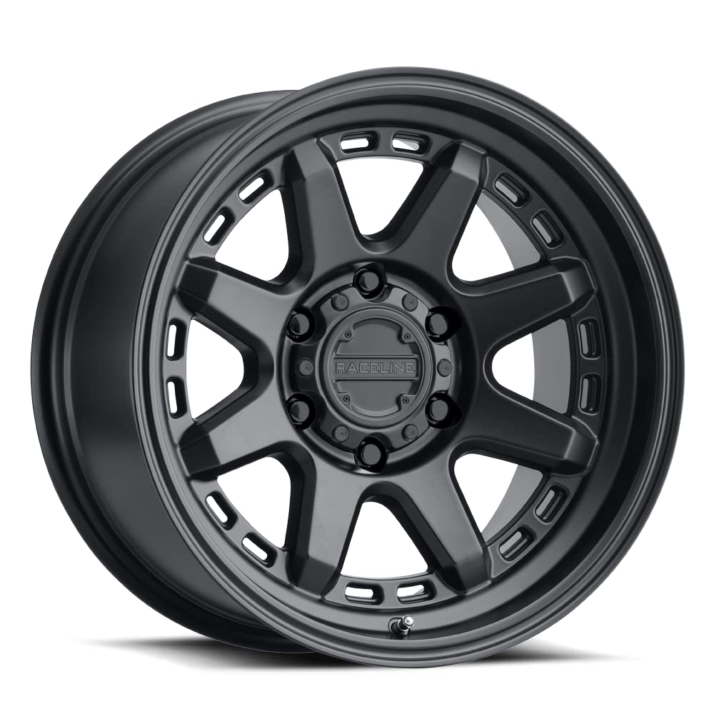 Satin Black Raceline Wheels 947B SCOUT Wheel 18X9"5X150 Bolt Pattern 0mm Offset/(5"B/S) 8 Spoke Aluminum Passenger Car Wheels, Full Size Replacement Black Car Rims