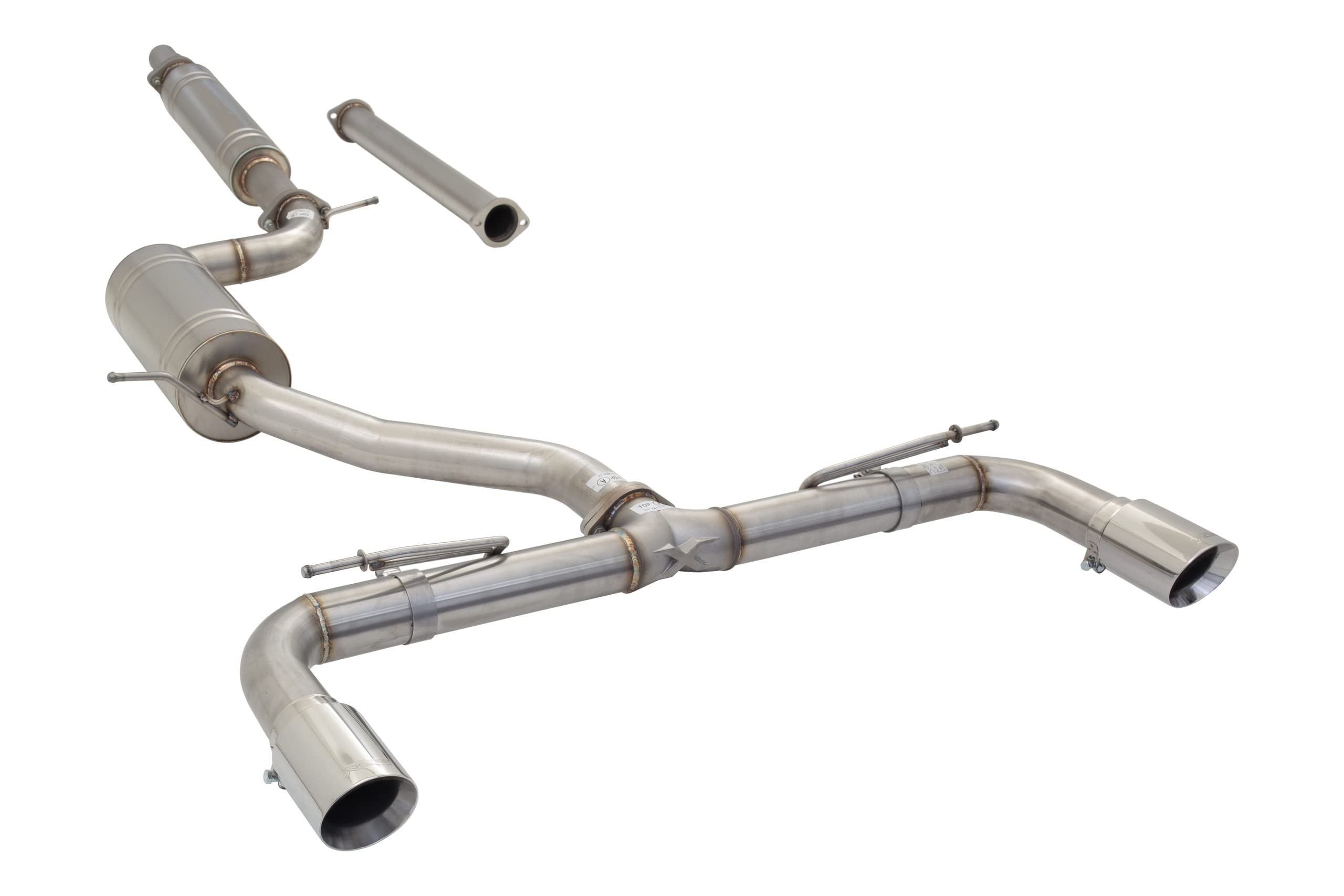 3" Cat-Back Exhaust System XFORCE for MK8 VW GTI; Brushed 304 Stainless Steel with Dual 4" Polished Tips