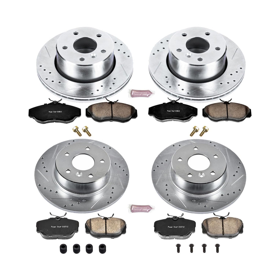 Power Stop K6153 Z23 Carbon Fiber Brake Pads Front and Rear with Drilled & Slotted Brake Rotors Kit For Land Rover Discovery 1999-2004 [Model Specific]