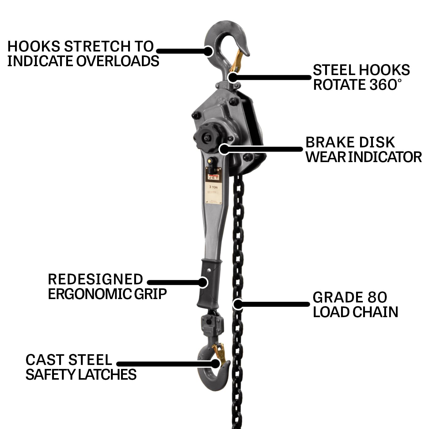 3-Ton JET Lever Hoist, 10' Lift (JLP-300A-10)