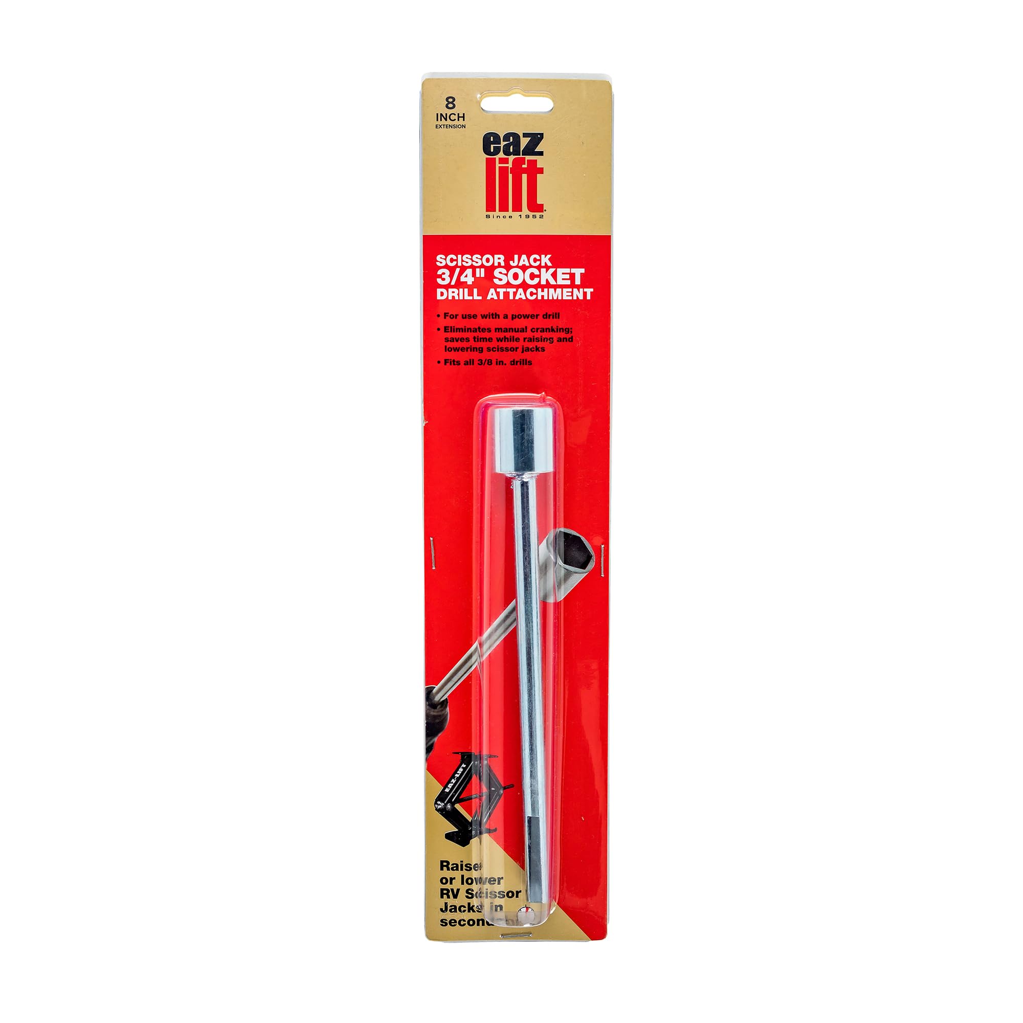 3/4 Hex Jack Extension Socket Eaz-Lift - Assists in Adjusting Your RV or Trailer's Scissor Jack - Compatible with 3/8" Drills- Heavy Duty Anti- Corrosion Metal - Quick and Easy to Use - (48861)